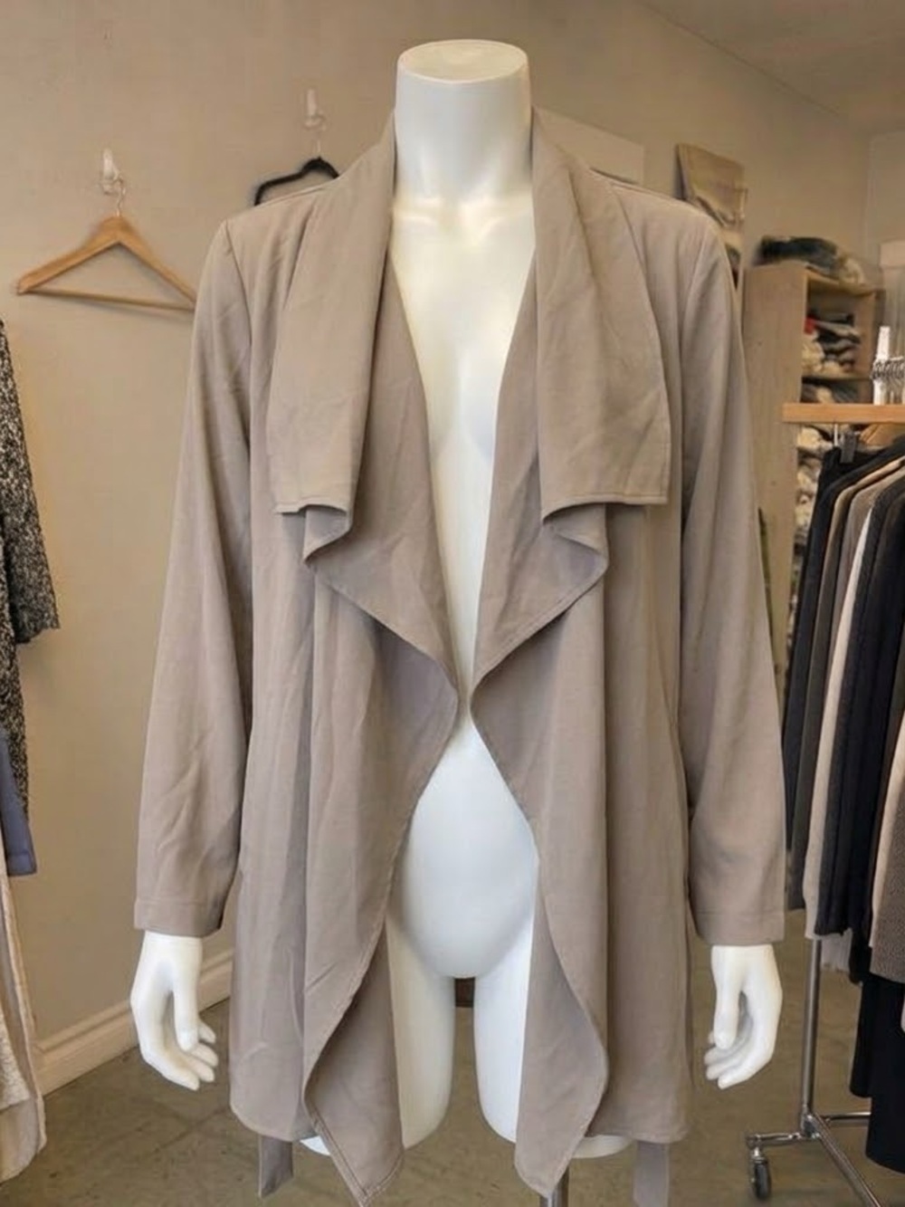 Streetwear Society Taupe Open Front Draped Cardigan Jacket Size Small NWT
